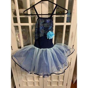Curtain Call Costumes girl's tutu, blue sequins, size CME (6-7), dress-up
